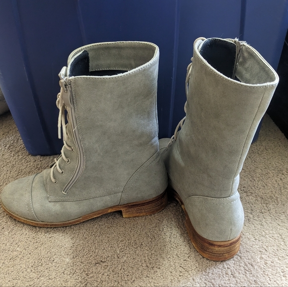 Light Gray Lace-Up High-Ankle Boots - Picture 3 of 4